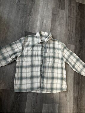 Hollister Light Green and White Plaid Shirt